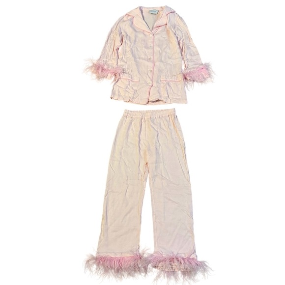 Sleeper Pink Feather-Trim Pajama Set - Picture 2 of 10